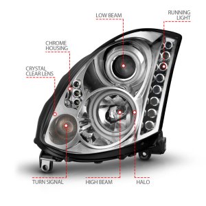 Infiniti G35 Projector Headlights - ANZO - Halo, CCFL, HID Compatible - Chrome - `03-`07