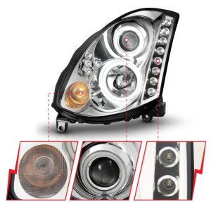 Infiniti G35 Projector Headlights - ANZO - Halo, CCFL, HID Compatible - Chrome - `03-`07