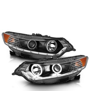 Acura TSX Projector Headlights - ANZO - Halo, Clear Lens, CCFL, HID Compatible - Black - `09-`12