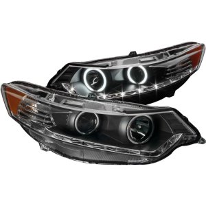 Acura TSX Projector Headlights - ANZO - Halo, Clear Lens, CCFL, HID Compatible - Black - `09-`12