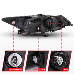 Acura TSX Projector Headlights - ANZO - Halo, Clear Lens, CCFL, HID Compatible - Black - `09-`12