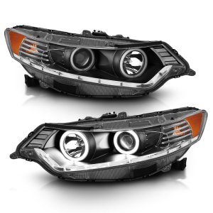 Acura TSX Projector Headlights - ANZO - Halo, Clear Lens, CCFL, HID Compatible - Black - `09-`12