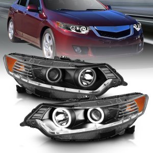 Acura TSX Projector Headlights - ANZO - Halo, Clear Lens, CCFL, HID Compatible - Black - `09-`12