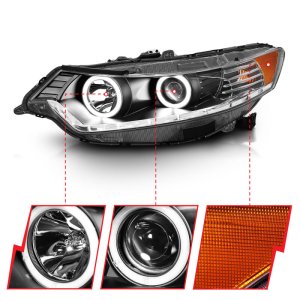Acura TSX Projector Headlights - ANZO - Halo, Clear Lens, CCFL, HID Compatible - Black - `09-`12