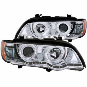 BMW X5 Projector Headlights - ANZO - Halo, Clear Lens, Chrome Housing, Pair, CCFL - Chrome - `00-`03