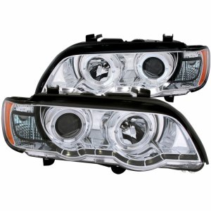 BMW X5 Projector Headlights - ANZO - Halo, Clear Lens, Chrome Housing, Pair, CCFL - Chrome - `00-`03