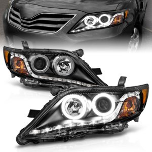 Toyota Camry Projector Headlights - ANZO - w/ Halo Black (CCFL) - Black - `10-`11