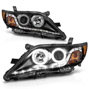 Toyota Camry Projector Headlights - ANZO - w/ Halo Black (CCFL) - Black - `10-`11