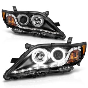 Toyota Camry Projector Headlights - ANZO - w/ Halo Black (CCFL) - Black - `10-`11