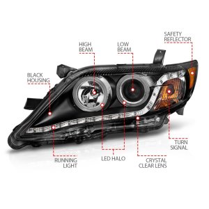 Toyota Camry Projector Headlights - ANZO - w/ Halo Black (CCFL) - Black - `10-`11
