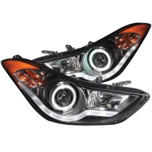 Hyundai Elantra Projector Headlights - ANZO - w/ Halo, Clear Lens, Black Housing, CCFL - Black - `11-`14