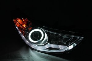 Hyundai Elantra Projector Headlights - ANZO - w/ Halo, Clear Lens, Black Housing, CCFL - Black - `11-`14