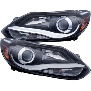 Ford Focus Projector Headlights - ANZO - Plank Style Design - Black - `12-`14