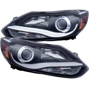 Ford Focus Projector Headlights - ANZO - Plank Style Design - Black - `12-`14
