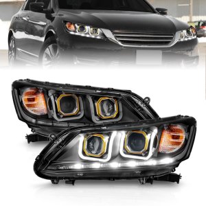 Honda Accord Projector Headlight Set - ANZO - w/ U-Bar, Clear Lens, Black Housing - Black - `13-`15