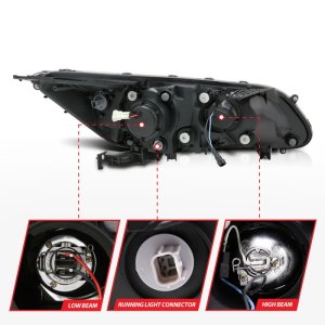 Honda Accord Projector Headlight Set - ANZO - w/ U-Bar, Clear Lens, Black Housing - Black - `13-`15