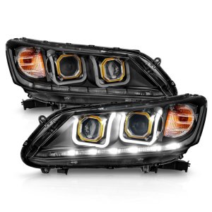 Honda Accord Projector Headlight Set - ANZO - w/ U-Bar, Clear Lens, Black Housing - Black - `13-`15