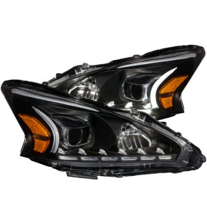 Nissan Altima Projector Headlights - ANZO - Plank Style - Black - `13-`14