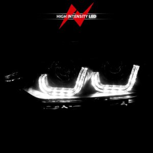 BMW 3 Series Projector Headlights - ANZO - w/ U-Bar - Black - `12-`15