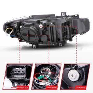 BMW 3 Series Projector Headlights - ANZO - w/ U-Bar - Black - `12-`15