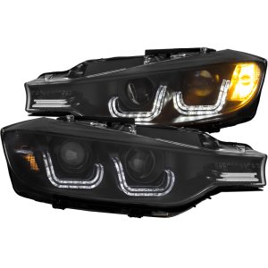 BMW 3 Series Projector Headlights - ANZO - w/ U-Bar - Black - `12-`15