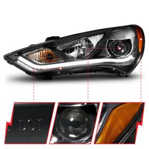 Hyundai Genesis Projector Headlights - ANZO - Plank Style Design - Black - `13-`15