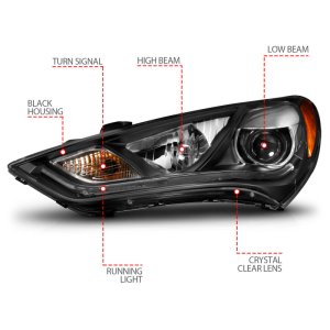 Hyundai Genesis Projector Headlights - ANZO - Plank Style Design - Black - `13-`15
