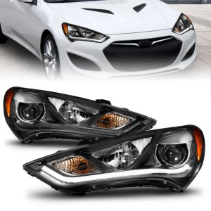 Hyundai Genesis Projector Headlights - ANZO - Plank Style Design - Black - `13-`15