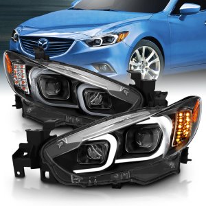 Mazda 6 Projector Headlights - ANZO - Plank Style Design - Black - `14-`15