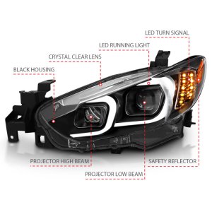 Mazda 6 Projector Headlights - ANZO - Plank Style Design - Black - `14-`15