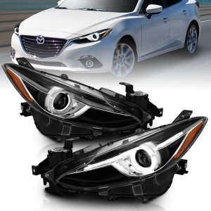 Mazda 3 Projector Headlights - ANZO - With Halo - Black w/Amber - `14-`17