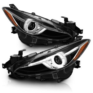 Mazda 3 Projector Headlights - ANZO - With Halo - Black w/Amber - `14-`17