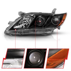 Toyota Camry Headlights - ANZO - LED/Projector - Black Amber - `07-`09