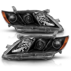 Toyota Camry Headlights - ANZO - LED/Projector - Black Amber - `07-`09