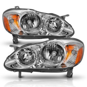 Toyota Corolla Crystal Headlights - ANZO - For Use w/Non HID Models Only, Clear Lens, Chrome Housing - Chrome Amber - `05-`08