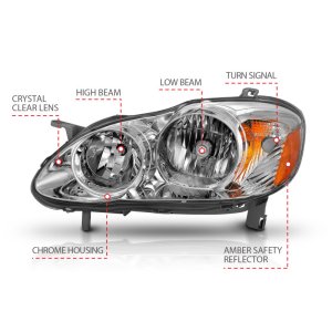 Toyota Corolla Crystal Headlights - ANZO - For Use w/Non HID Models Only, Clear Lens, Chrome Housing - Chrome Amber - `05-`08