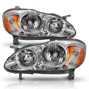 Toyota Corolla Crystal Headlights - ANZO - For Use w/Non HID Models Only, Clear Lens, Chrome Housing - Chrome Amber - `05-`08