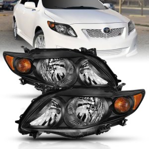Toyota Corolla Crystal Headlights - ANZO - Clear Lens - Black Amber - `09-`10