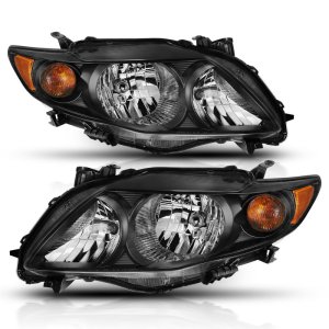 Toyota Corolla Crystal Headlights - ANZO - Clear Lens - Black Amber - `09-`10