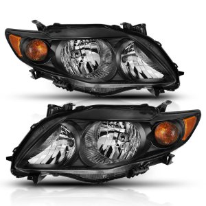 Toyota Corolla Crystal Headlights - ANZO - Clear Lens - Black Amber - `09-`10