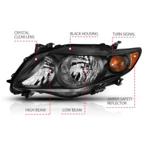 Toyota Corolla Crystal Headlights - ANZO - Clear Lens - Black Amber - `09-`10
