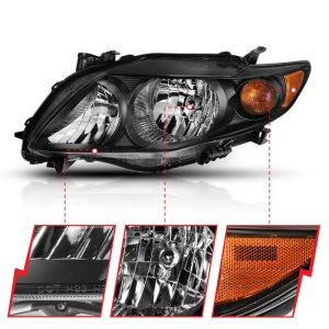 Toyota Corolla Crystal Headlights - ANZO - Clear Lens - Black Amber - `09-`10
