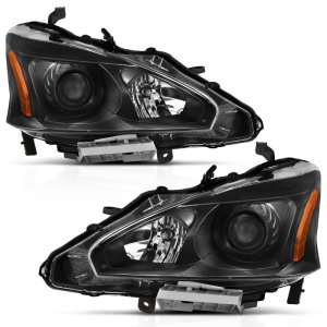 Nissan Altima Headlights - ANZO - Projector Black Amber - Black w/Amber Housing - `13-`15
