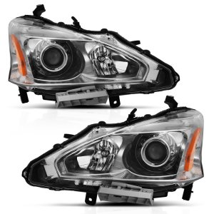 Nissan Altima Headlights - ANZO - Projector - Chrome Amber - `13-`15