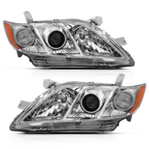 Toyota Camry Projector Headlights - ANZO - OE Replacement - Chrome w/Amber - `07-`09