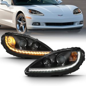 Chevrolet Corvette Headlights - ANZO - Projector Plank Style Switchback - Black Amber - `05-`13