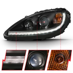 Chevrolet Corvette Headlights - ANZO - Projector Plank Style Switchback - Black Amber - `05-`13