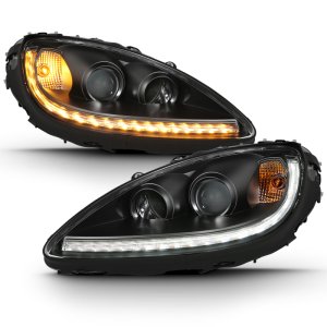 Chevrolet Corvette Headlights - ANZO - Projector Plank Style Switchback - Black Amber - `05-`13