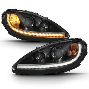 Chevrolet Corvette Headlights - ANZO - Projector Plank Style Switchback - Black Amber - `05-`13