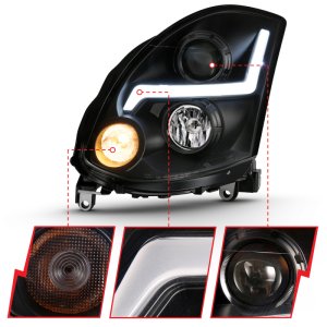 Infiniti G35 Headlight Set - ANZO - Projector Headlight Plank Style - Black - `03-`07